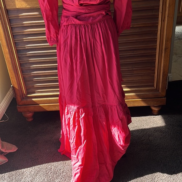 Enza Costa top with puff sleeve top and full length skirt in Fushia Red - Picture 6 of 6